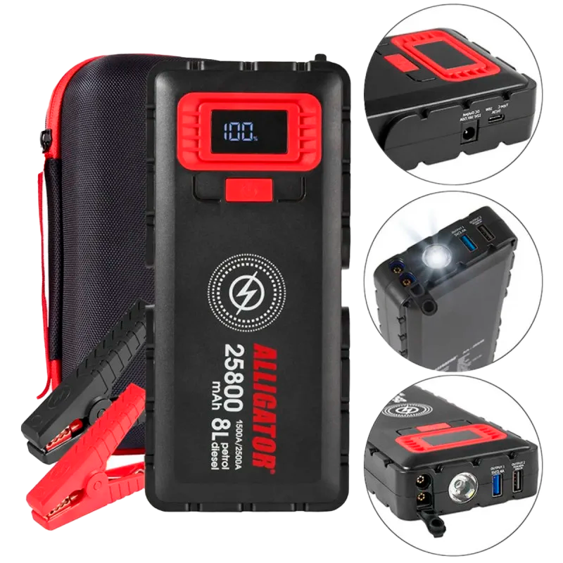 Пусковое устройство Alligator Jump Starter 1500A/2500A 25800mAh с беспроводной зарядкой - JS848