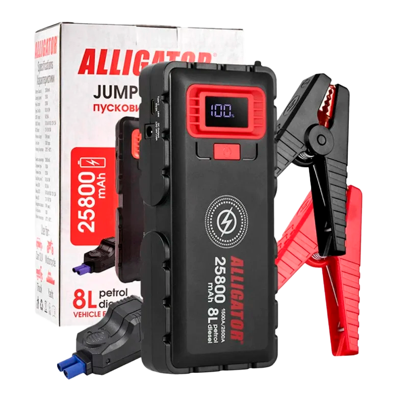 Пусковое устройство Alligator Jump Starter 1500A/2500A 25800mAh с беспроводной зарядкой - JS848