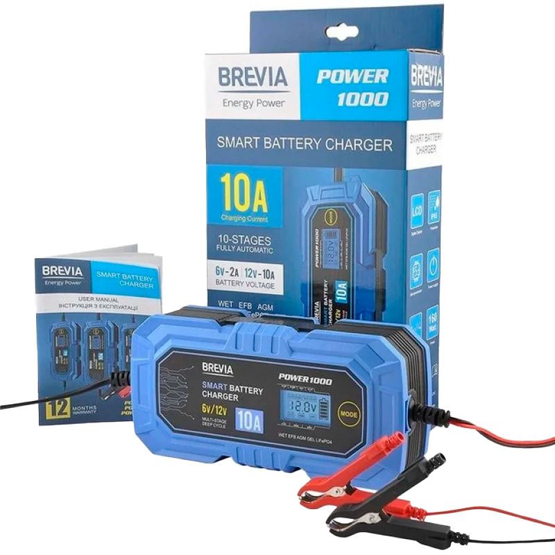 Зарядний пристрій для акумулятора Brevia Power1000 6V/12V 10A