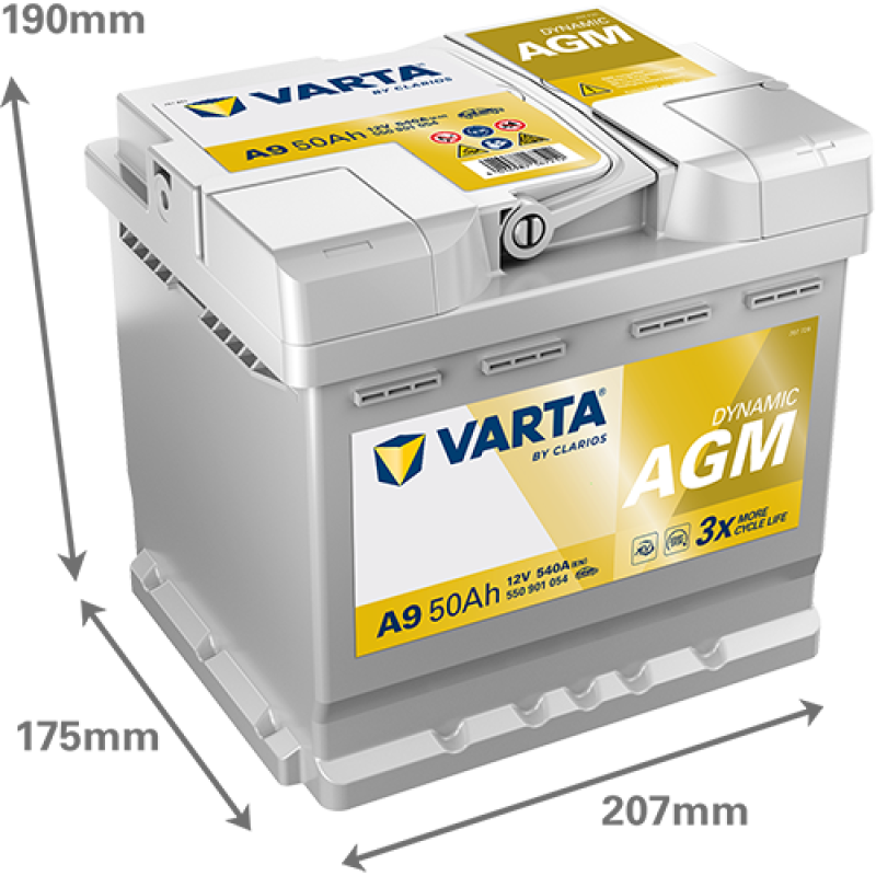 Автомобильный аккумулятор VARTA Silver Dynamic Start-Stop AGM 50Ah 540A R+ (A9) - 550901054