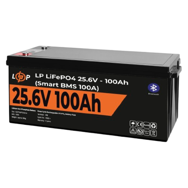 Аккумулятор литиевый LOGIC POWER LiFePO4 24V (25,6V) - 100 Ah (2560Wh) (Smart BMS 100А) с BT пластик