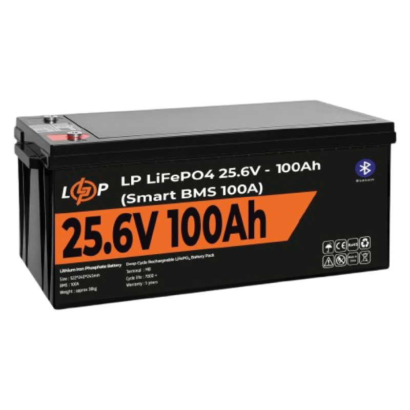 Аккумулятор литиевый LOGIC POWER LiFePO4 24V (25,6V) - 100 Ah (2560Wh) (Smart BMS 100А) с BT пластик
