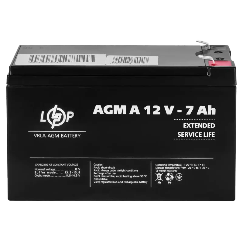 Аккумулятор тяговый LOGIC POWER AGM А 12V - 7 Ah