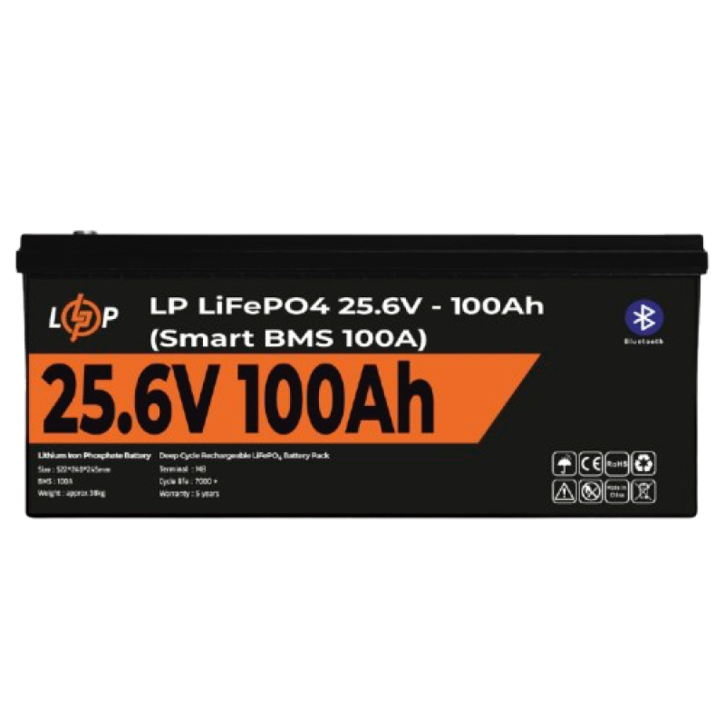 Аккумулятор литиевый LOGIC POWER LiFePO4 24V (25,6V) - 100 Ah (2560Wh) (Smart BMS 100А) с BT пластик