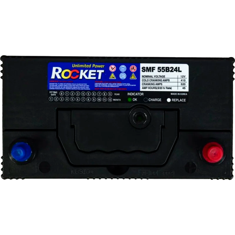 Автомобильный аккумулятор ROCKET SMF 55B24L 45Ah 410A R+