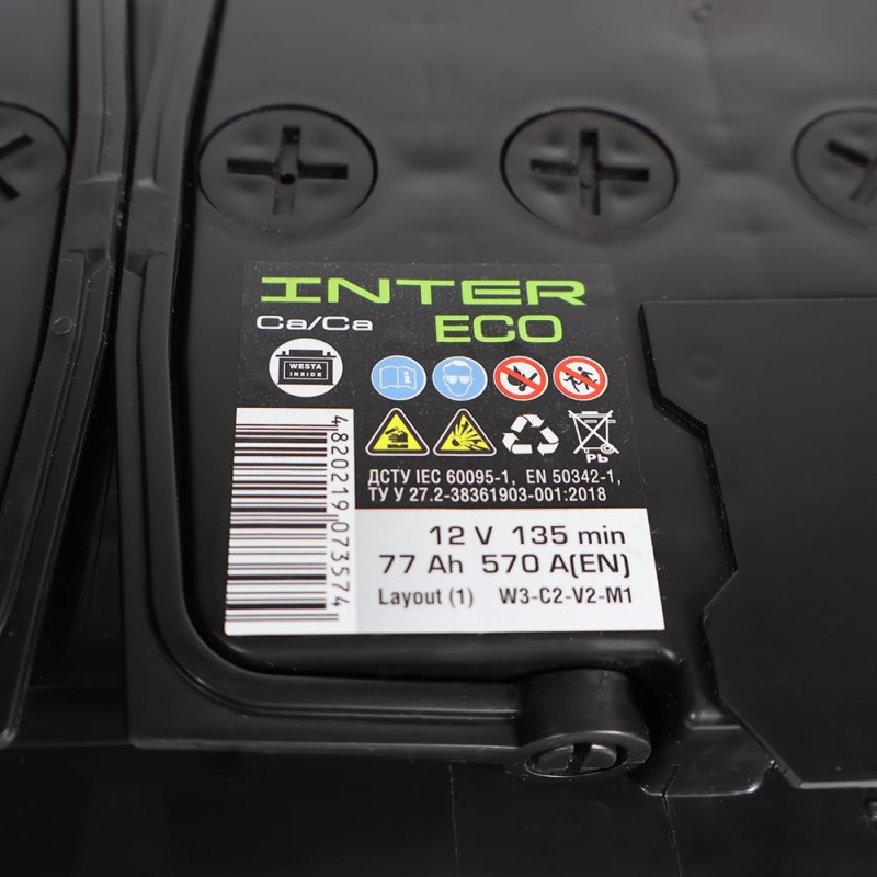Автомобильный аккумулятор INTER Eco 77Ah 570A L+