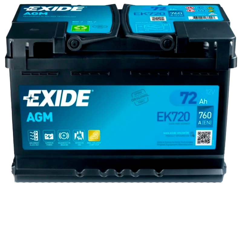 Автомобильный аккумулятор EXIDE Start-Stop AGM EK720 72Ah 760A R+